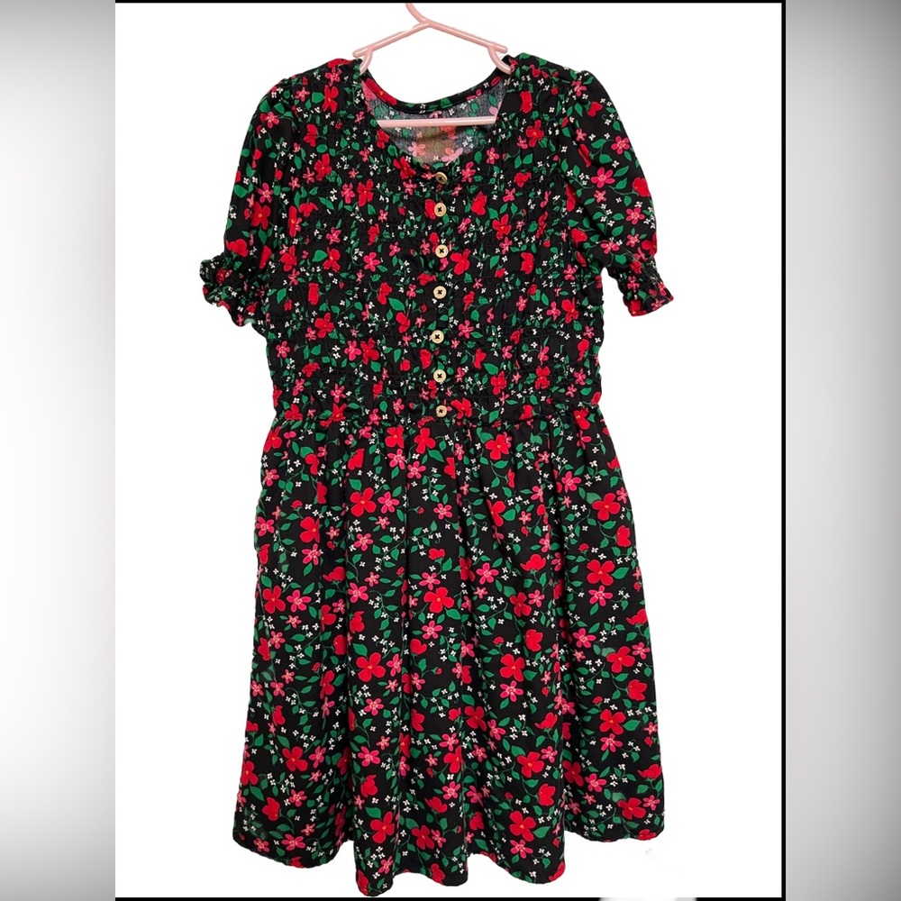 Cat & Jack Black Dress with pink and red flowers